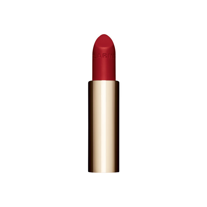 Packshot of the refillable red lipstick Joli Rouge in Shade 793 V by Clarins, highlighting its sustainable design