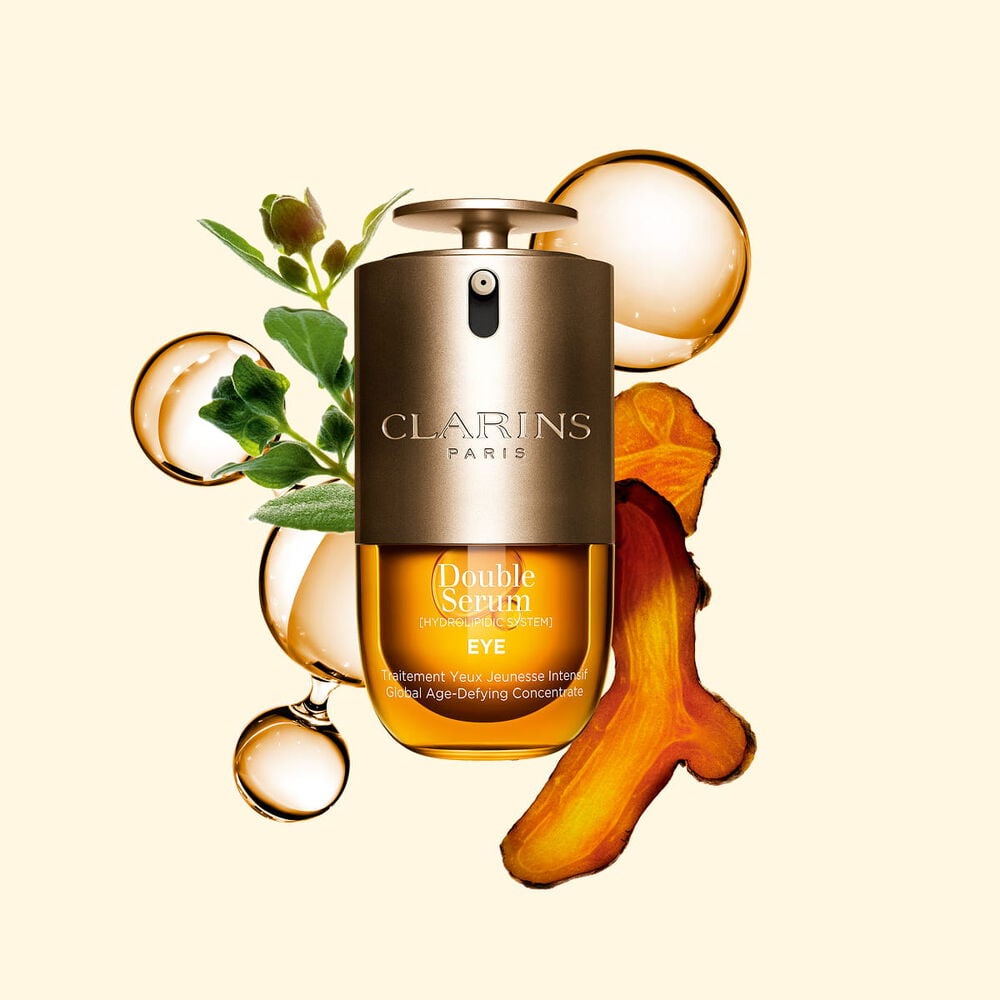 Double Serum Eye contour serum with turmeric, marjoram, niacinamide and caffeine for a complete hydrating eye care routine.