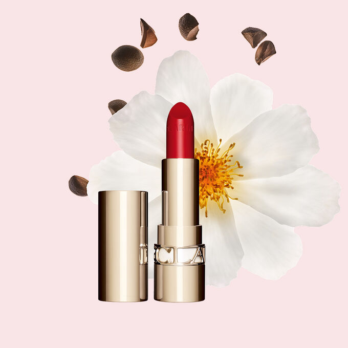 Clarins Joli Rouge satin lipstick delivers intense moisture and a radiant red lipstick with a satin finish look daily.