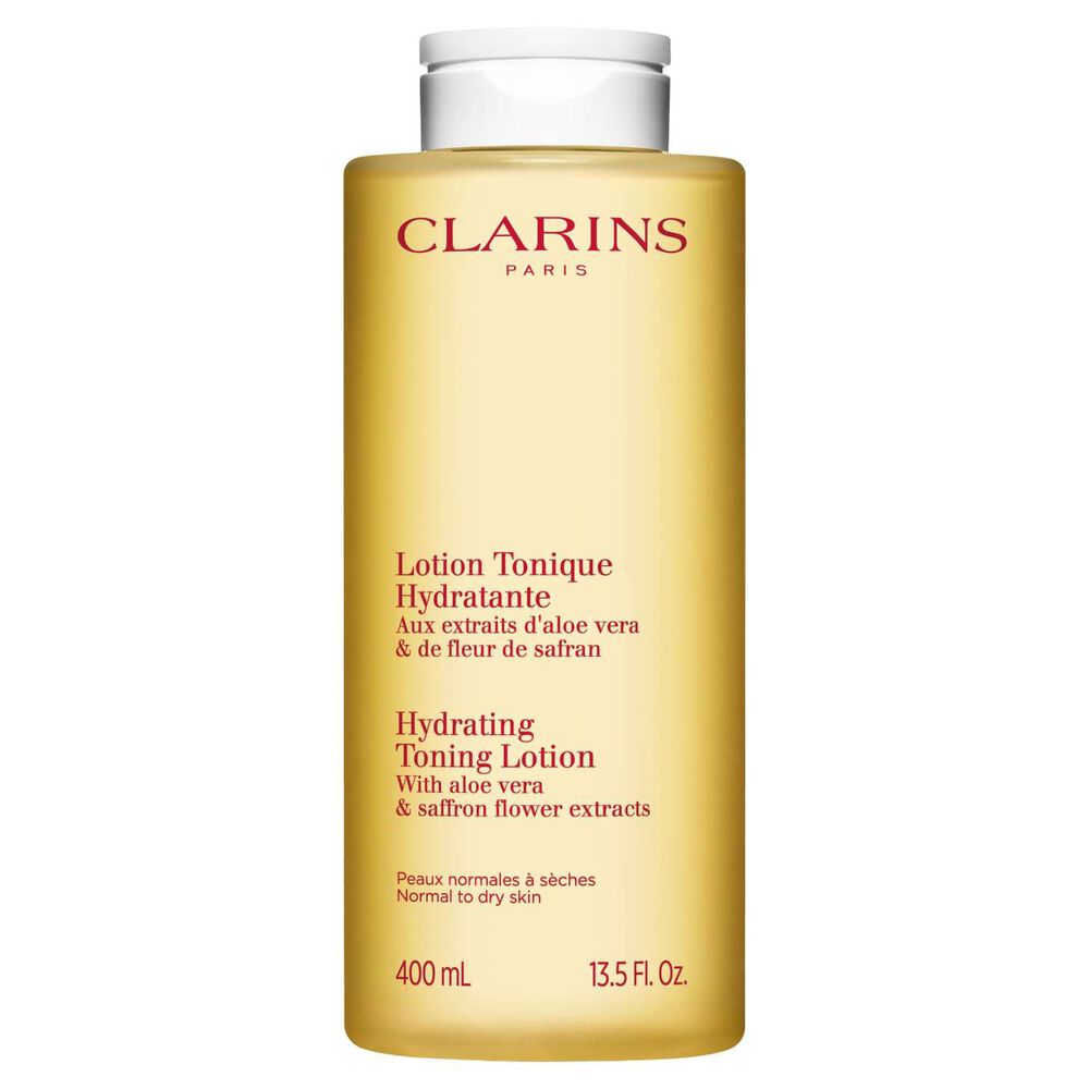Packshot of the Clarins Hydrating Toning Lotion with aloe vera and saffron extract, an effective solution for skin hydration in your routine.
