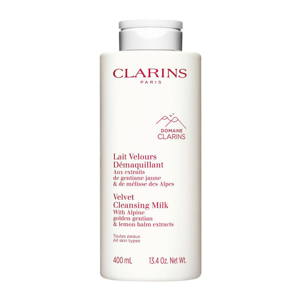 Clarins Refillable Cleansing Milk in eco-refill packaging, offering a sustainable and effective solution for gentle cleansing