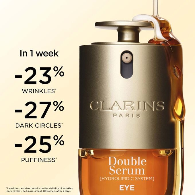Double Serum Eye contour serum results in 1 week: reduced wrinkles, dark circles and puffiness for younger eyes.