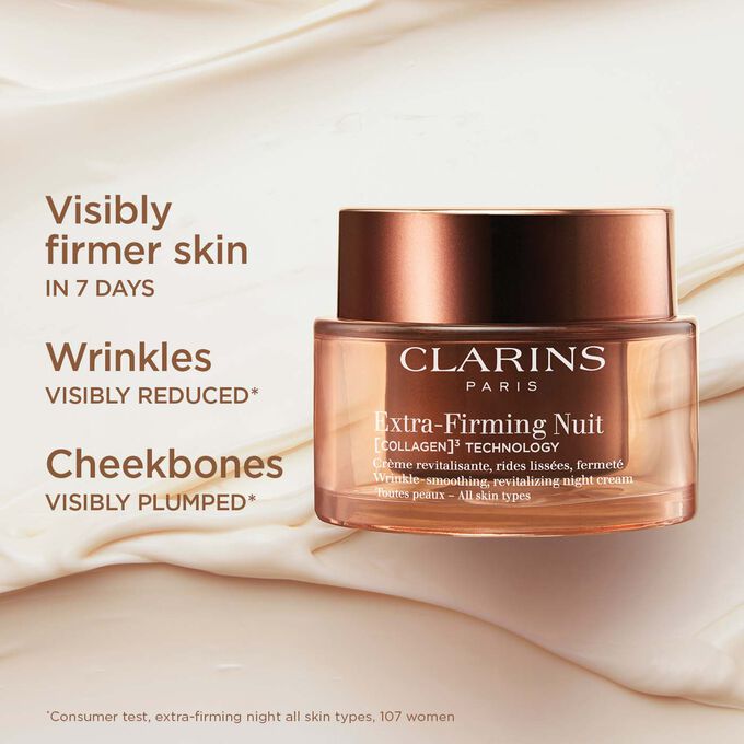 Packshot of the Extra Firming Night Cream to illustrate the cheek plumping, face contour defining, and nasolabial fold effect.