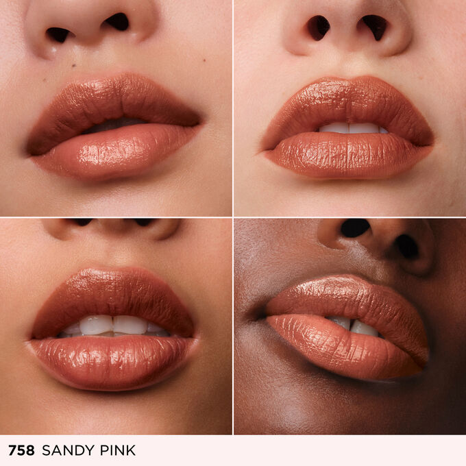 This hydrating shine lipstick enhances different lip tones, revealing a luminous red lipstick with a shine finish glow.
