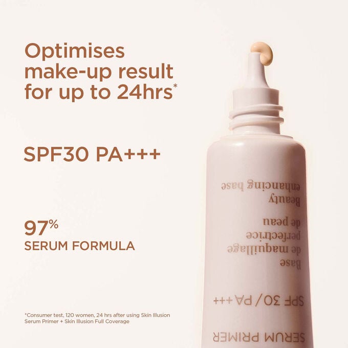 Clarins Skin Illusion Serum Primer - 24HR Makeup Optimizer, 3X More Glazed Bare Skin, 97% Serum Formula, SPF 30