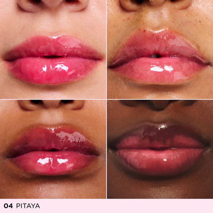 This nourishing lip oil enhances different lip tones, providing a sheer mirror shine that mimics a subtle tinted lip oil.