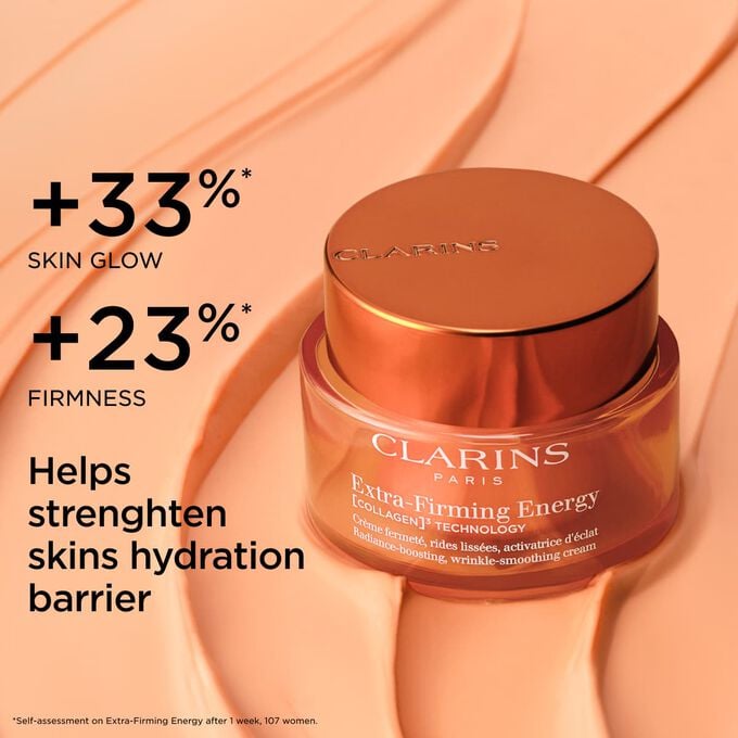 Packshot of Collagen Boost cream on a textured ground, highlighting skin glow, firmness, and strengthened hydration barrier effects