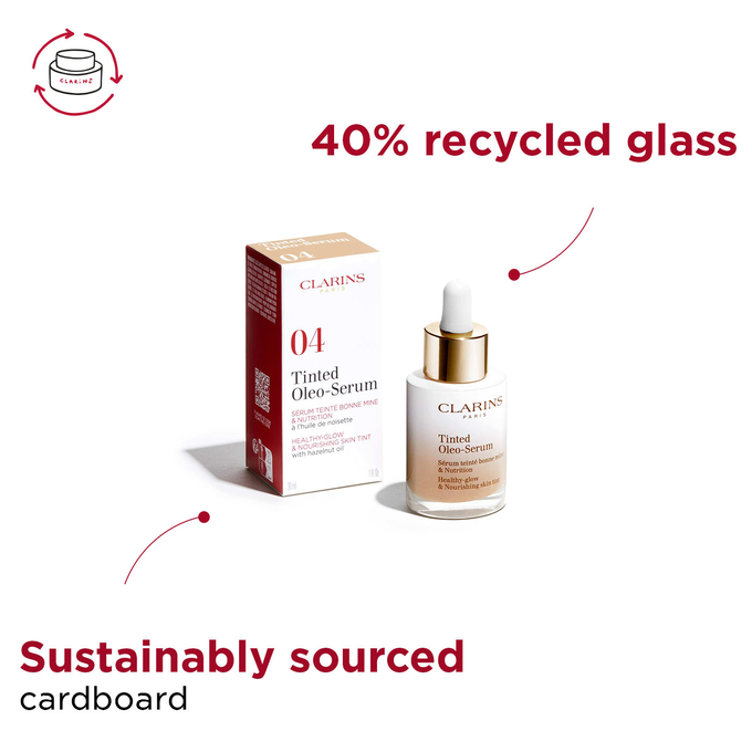 Tinted Oleo Serum pack from 100% recycled glass